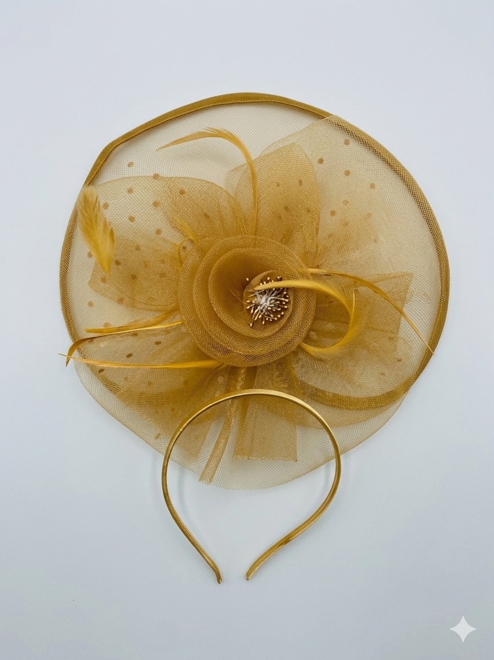 Elegant Gold Fascinator Headband with Floral Accent
